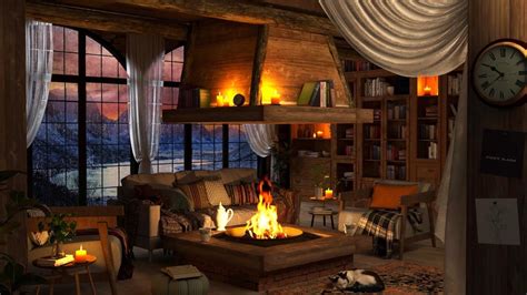 Cozy Cabin Ambience Fireplace Ambience Background With Rain Sounds