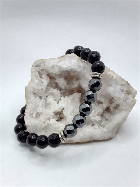 Hematite Black Onyx Gemstone Bracelet Etsy