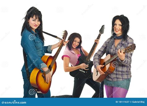 Attractive Three Women With Guitars Stock Image Image Of