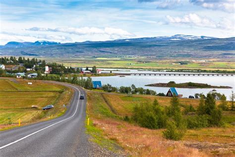 North Icelandic Landscape View Of Fellabaer Village Stock Image