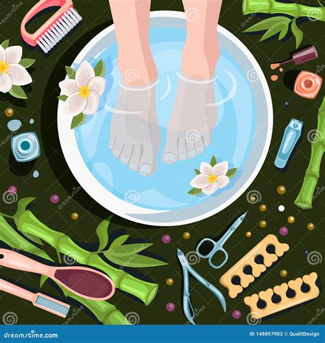 pedicure top view female feet and instruments vector illustration royalty free stock