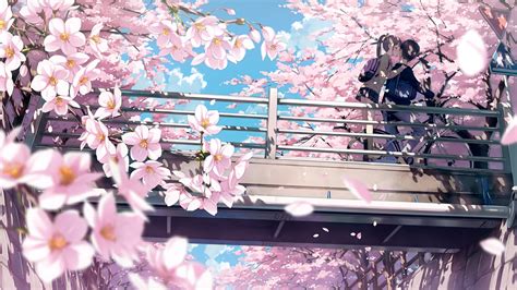 Download 1920x1080 Wallpaper Cherry Blossom Anime Couple