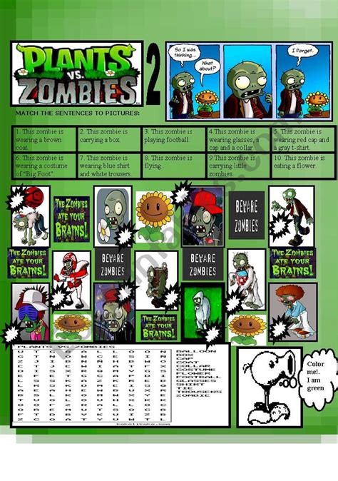 Plants Vs Zombies 2 Esl Worksheet By My Favorite Worksheets