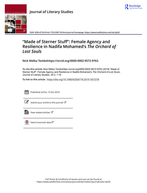 pdf “made of sterner stuff” female agency and resilience in nadifa mohamed s the orchard of