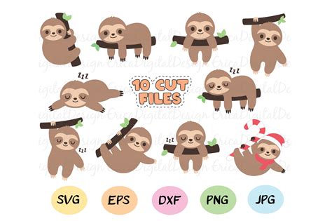 Sloth Svg Bundle 10 Cute Sloths Cut Files Baby Sloths 520717