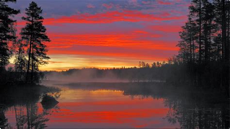 Spectacular Sunrise Moss Lake Dalarna Sweden Free Nature Pictures