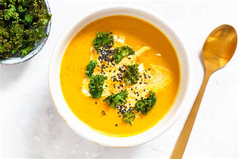 Oriental Carrot Soup With Kale Chips Cheap And Cheerful Cooking