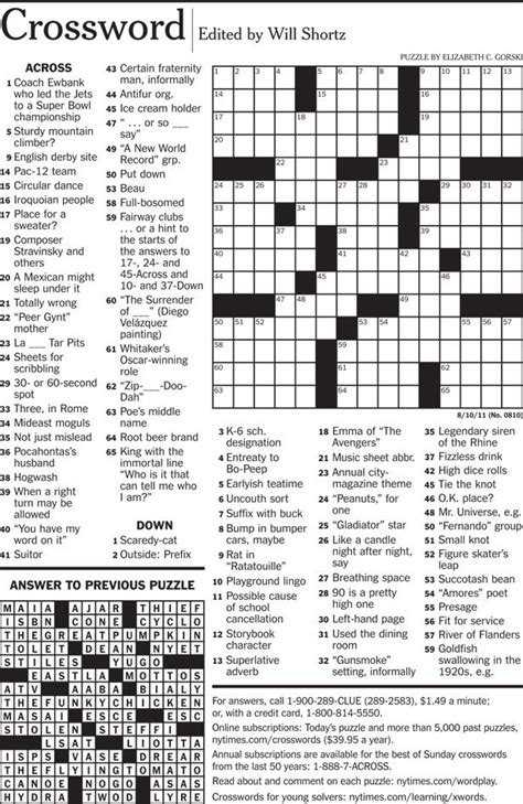 Pin On Ny Times Crossword Puzzles Answers Free Printable