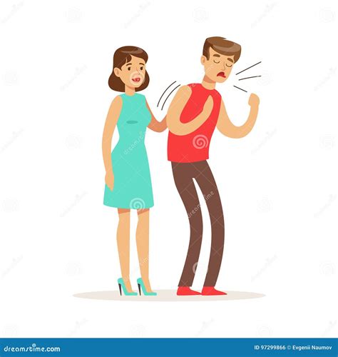 Woman Helping A Choking Man First Aid Vector Illustration Stock Vector Illustration Of Help