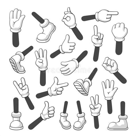 Cartoon Hands And Feet Set Body Gesture Parts Stock Illustration