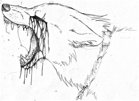 A Black And White Drawing Of A Dogs Head With Water Dripping From Its