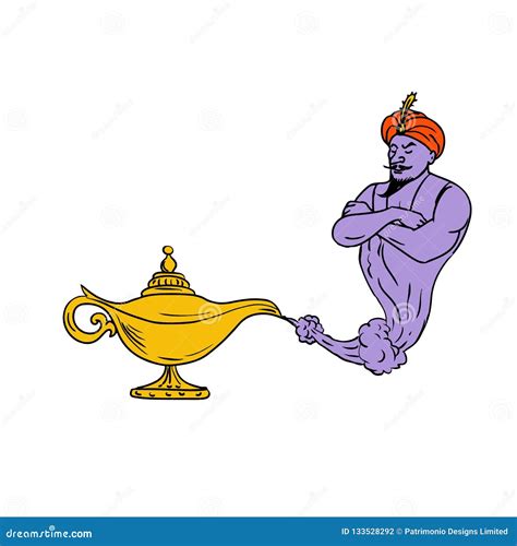 Genie Coming Out Of Lamp Arabian Fairy Tale Cartoon Character Vector