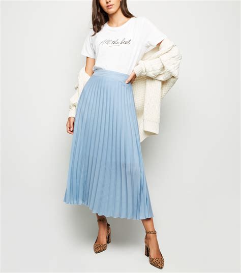 New Look Synthetic Pale Blue Pleated Midi Skirt Lyst