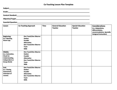 Free Lesson Plan Template For Preschool Teachers Printable Templates