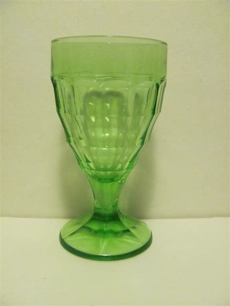 Block Optic Green Depression Glass Water Goblets Vaseline Etsy