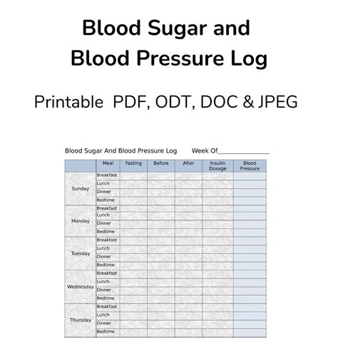 Blood Sugar Log Blood Pressure Log Printable Etsy