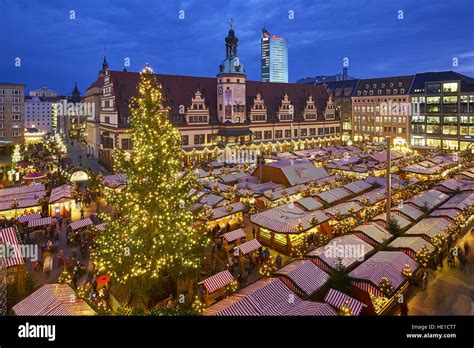 Christmas Market On The Market Square With Old Town Hall In Leipzig
