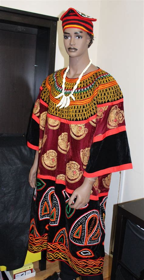 cameroon traditional attire gown agbada boubou atoghu toghu hand embroidered red black multi