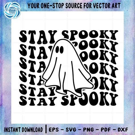 Ghost Stay Spooky Scary Ghost Retro Halloween Wavy Letters Svg Files