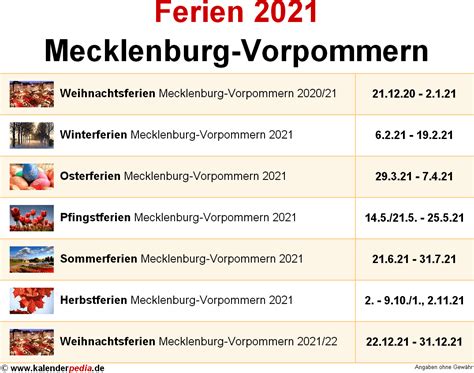 Die offiziellen ferien in den winterferien für bayern bis zum jahr 2022. Ferien Mecklenburg-Vorpommern 2021 - Übersicht der ...