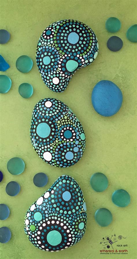 Hand Painted Rocks Mandala Inspired Design Rock Art Natural Home
