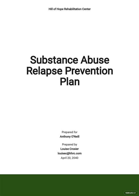 Drug Relapse Prevention Plan Template