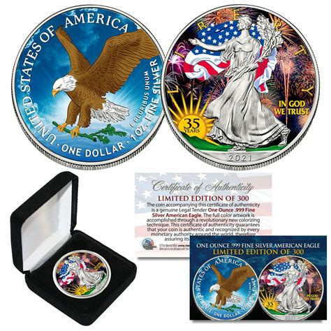2021 Colorized 2 Sided 1 Oz 999 Silver American Eagle 35th Anniversary