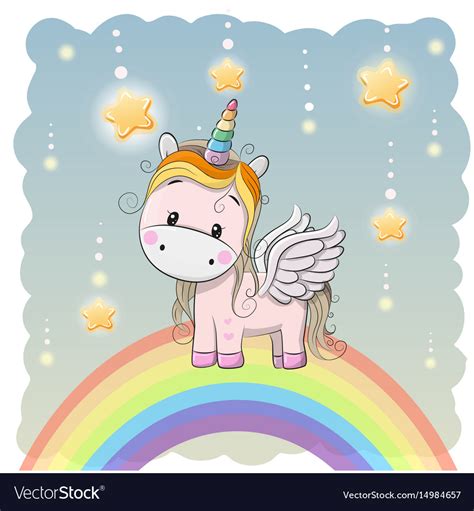 Cute Cartoon Unicorn On The Rainbow Royalty Free Vector