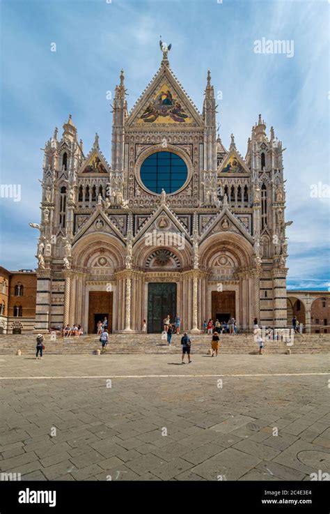 South West Front Of Siena Cathedral And The Piazza Del Duomo Siena
