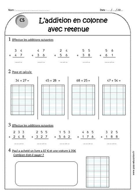 L'exercice a été réalisé avec word 2007. Addition en ligne ce1 à imprimer, les fiches d'exercices ...