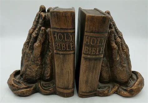 Vintage Holy Bible Praying Hands Bookends Universal Statuary Corp
