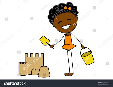 Cute Little Girl Making Sand Castle Stock Illustration 248844643
