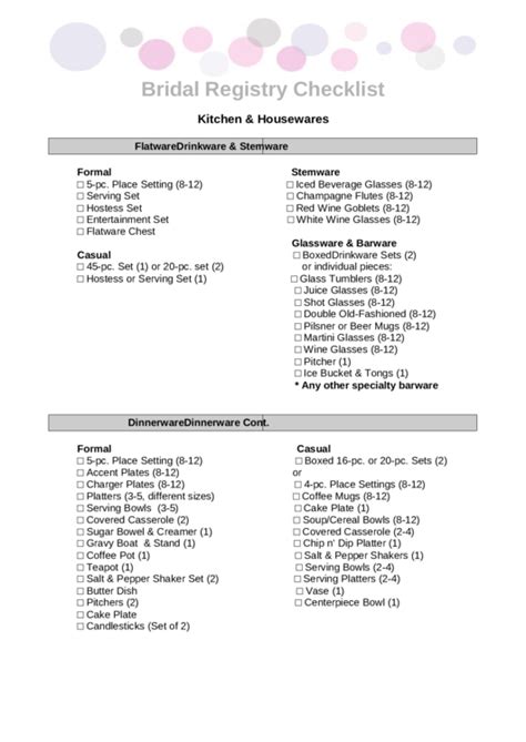 need a free printable bridal registry checklist heres a free template