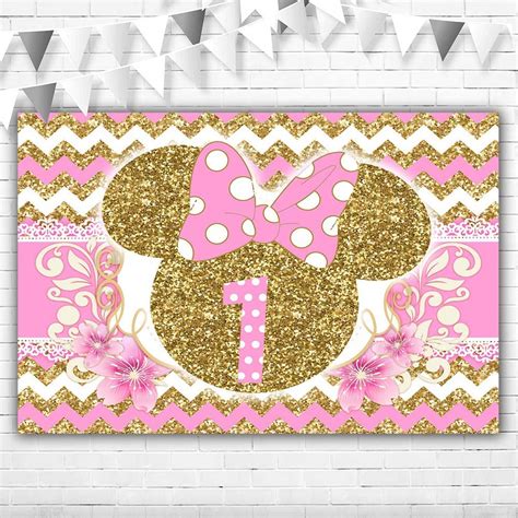 Minnie Mouse Backdrop For St Birthday X Ft Pink And Gold Minnie Mouse