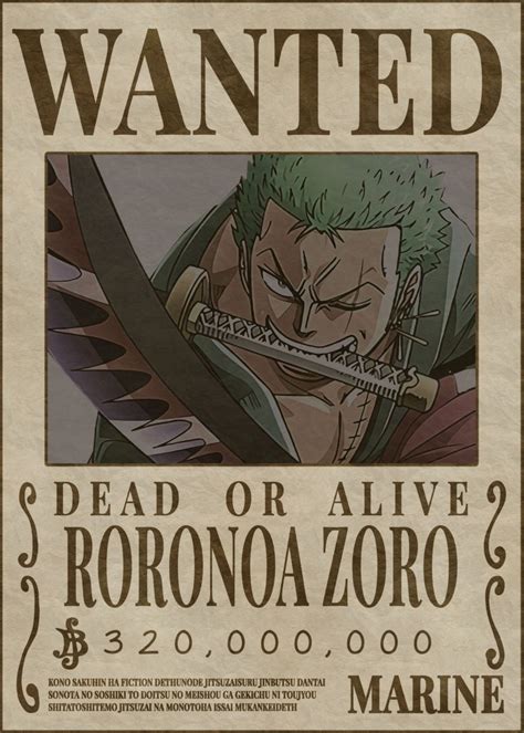 One Piece Roronoa Zoro Wanted Poster Cybelevaila