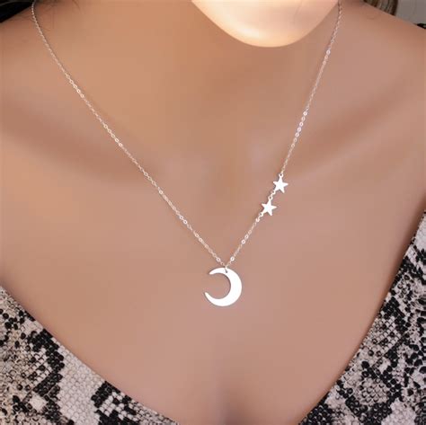 Moon And Stars Necklace Star Moon Necklace Star And Moon Etsy