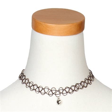 Silver Heart Charm Tattoo Choker Necklace Claires