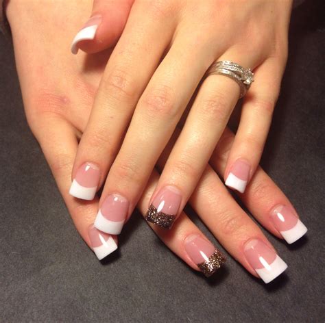 Fall Inspired Accent Nail With Classic French Manicure Nails