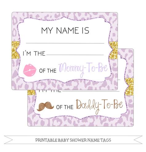 We understand that somewhile it is pretty difficult to find inspirations connected with printable baby shower name tags, in the post we wish to bring you more variations inspirations. Printable Baby Shower Name Tags - Lavender Cheetah Print | Baby shower printables, Badge ...