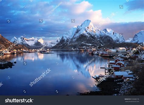 Snow Reine Village Lofoten Islands Norway Stock Photo 553688176