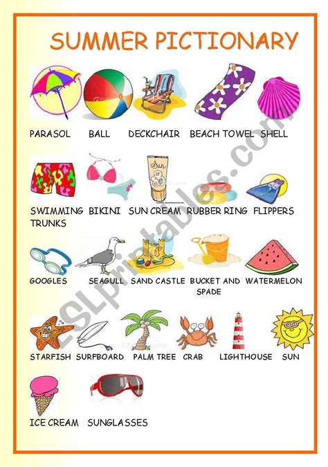 Summer Pictionary Esl Worksheet By Macanolo