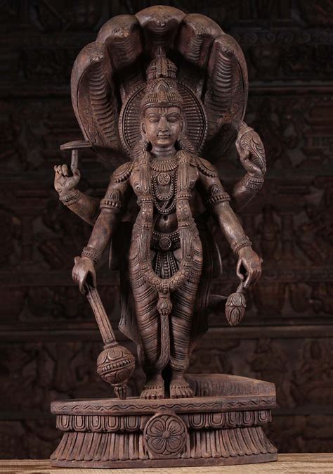 Sold Wooden Vishnu Statue With Ananta Shesha 36 95w6m Hindu Gods