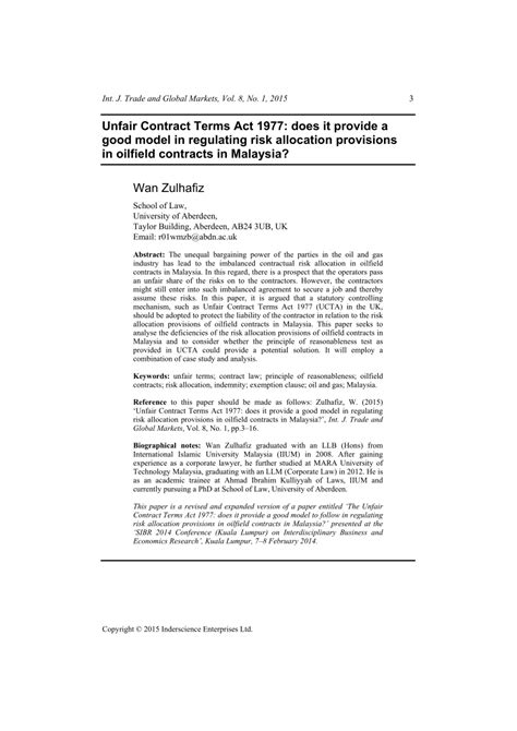 The malaysian contracts act 1950 journal of malaysian and comparative law. (PDF) Unfair Contract Terms Act 1977: does it provide a ...