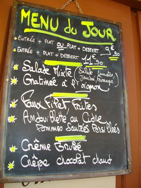 Menu Du Jour French Class French Lessons Tourist Office Travel