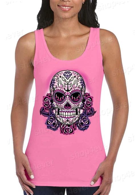 Sugar Skull Anchor Pink Roses Women S Tank Top Day Of The Dead Tank Tops Ebay