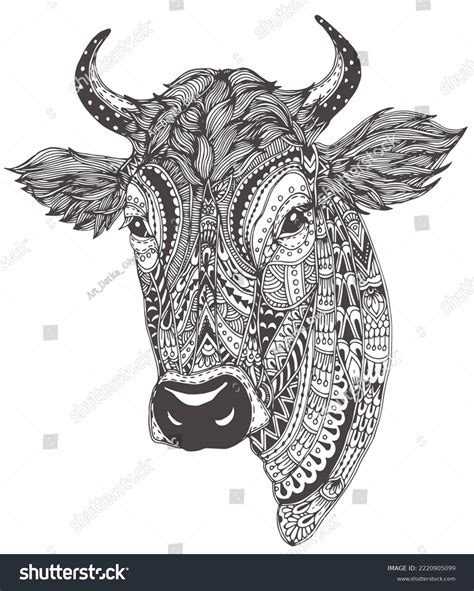Coloring Book Antistress Animals Bull Cow Stock Illustration 2220905099