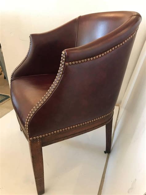 Masculine Antique English Barrel Back Leather Tub Chair at 1stDibs