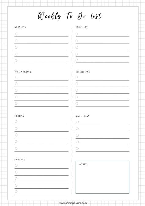 Weekly To Do List Shining Brains To Do Checklist Template Printable