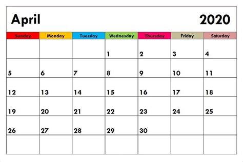20 Cute April 2020 Calendar Free Download Printable Calendar Templates ️
