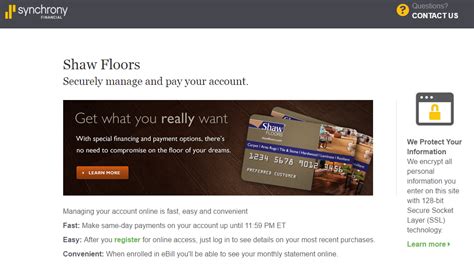 With a mix of national and local credit card offers the goal is to easily enable you to find the best credit card for your needs and circumstances. Shaw Flooring Retailers Credit Card Payment - Synchrony Online Banking